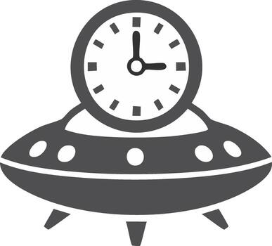 UFO with Clock Icon Time Travel Interstellar Spaceship Unidentified Flying Object vector