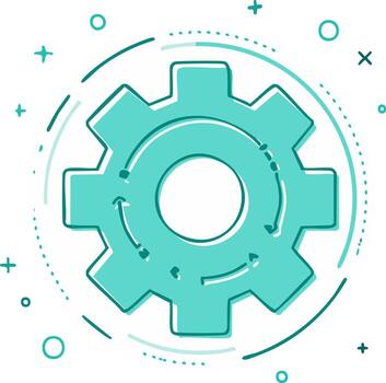 Workflow Process and Automation Icon with Green Gear and Circular Arrows for System Updates vector