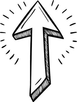 Hand Drawn Upward Pointing Arrow with Rays Emphasizing Growth and Direction vector