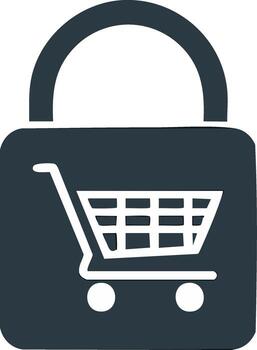 Digital padlock with a shopping cart symbol representing secure online transactions vector