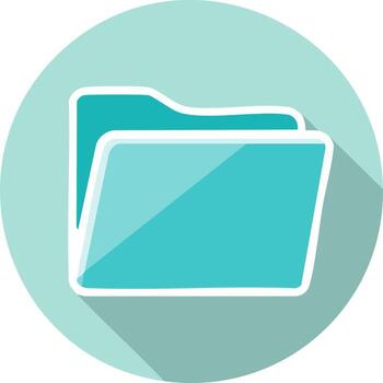 turquesa abierto carpeta icono con largo sombra en plano diseño estilo vector