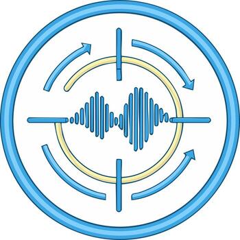 Digital sound wave icon inside a target crosshair with circular flow arrows representing audio analysis focus vector