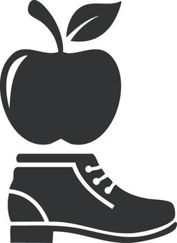 Simple grey apple and boot icon representing health, education, learning, and active steps vector