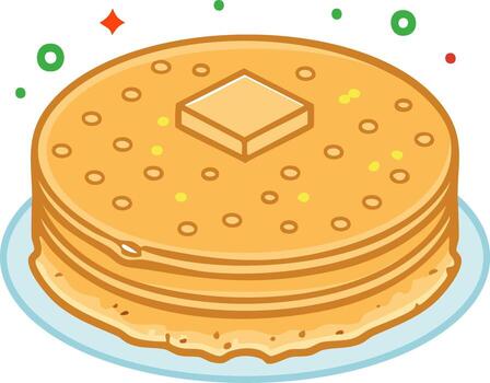 Stack of golden pancakes with a melting pat of butter on top presented on a plate vector
