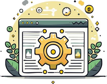 digital ajustes y software concepto, engranaje icono dentro de un web navegador gráfico vector