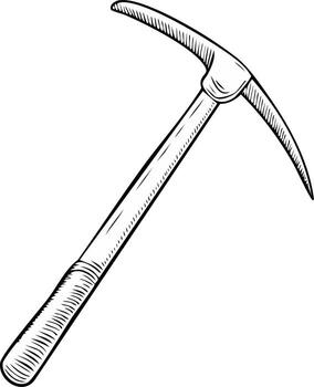 A classic pickaxe tool for mining and digging shown in a hand drawn sketch illustration vector