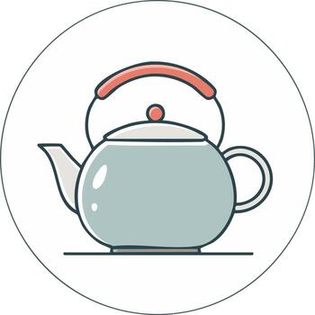 Stylized teapot design in teal with red handle and spout inside circle vector