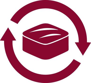 profundo rojo resumen cubo forma rodeado por un circular flecha representando continuo ciclo o proceso símbolo vector