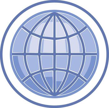 Stylized blue globe emblem with concentric circles in flat design style vector