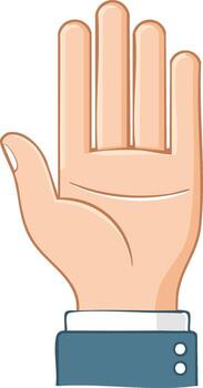 Stylized human hand with an open palm gesture indicating stop or hello wearing a sleeve vector