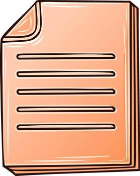 Stack of peach paper sheets with lines, document illustration with comic outline vector