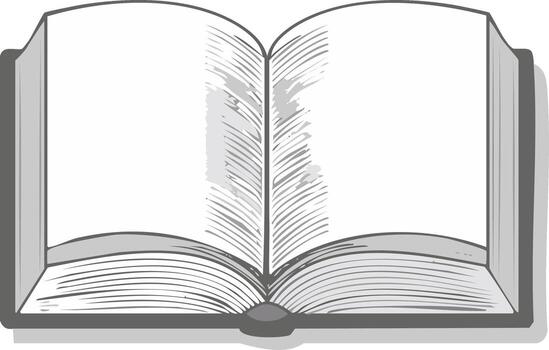 Grayscale line art illustration of an open book with empty pages for text and ideas vector