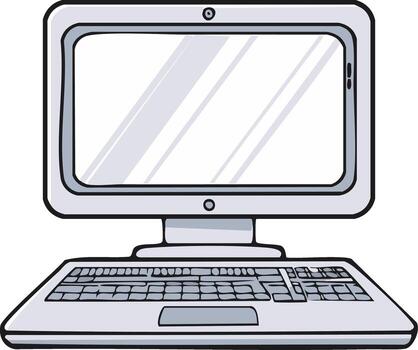 Classic Desktop Computer with Keyboard and Blank Screen Digital Illustration vector