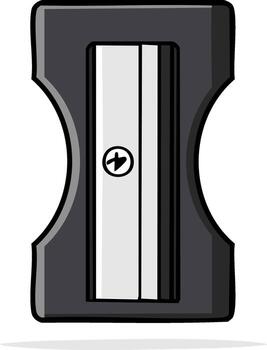 Modern graphic design of a dark gray pencil sharpener with a metallic silver opening and a small circular symbol vector