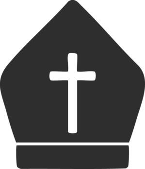 A simple black and white bishop mitre icon with a Christian cross symbol vector