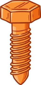 Cartoon Orange Hex Bolt with Pointed End and Visible Threads vector