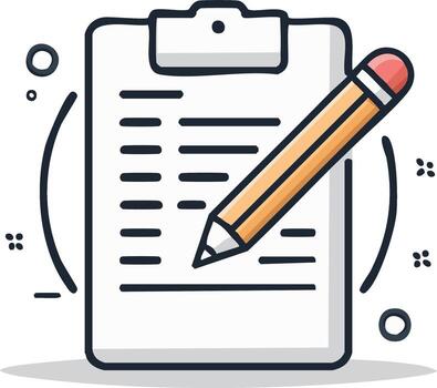 Clipboard and Pencil Cartoon Icon. Checklist, Survey, Task, Writing, Note Taking, Planning, and Record Keeping vector