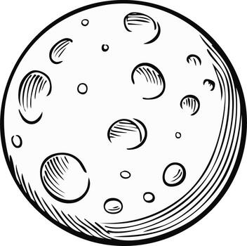 Artistic illustration of a full moon with craters drawn in sketch style vector