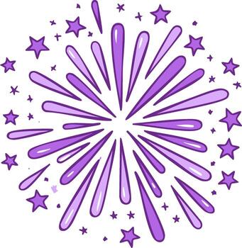 púrpura fuegos artificiales explotar con estrellas y chispas en un festivo monitor vector