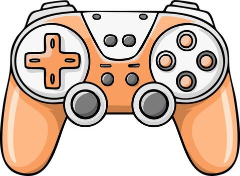 Orange game controller with directional pad and buttons for gaming vector