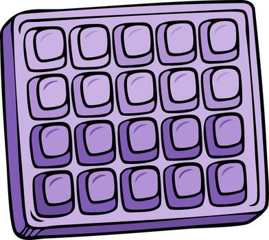 Square waffle grid pattern in light purple, cartoon food drawing with simple lines vector
