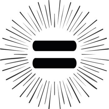 Equality Symbol Sign Surrounded by Rays, Simple Black Geometric Art, Balance and Representation vector
