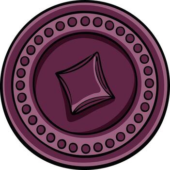 púrpura jugando tarjeta símbolo moneda con circulo frontera y en relieve diamante forma vector