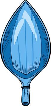 Blue hand mirror sketch in retro style with unique shape with handle, illustration vector