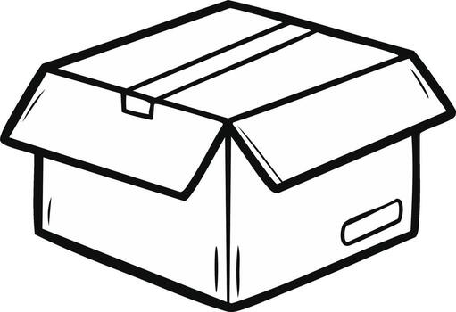 line art drawing of an open empty cardboard box for moving or shipping vector