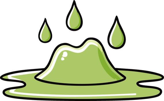 dibujos animados verde líquido limo gota con Tres gotas que cae y salpicaduras vector