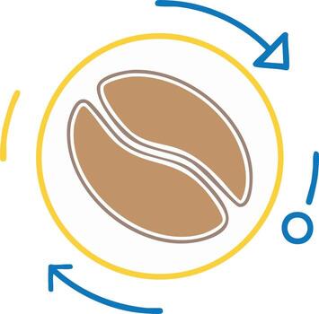 Illustrated Coffee Bean in Circle with Arrows Symbolizing Rotation and Circulation vector