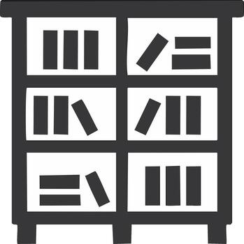 Simple minimalist bookshelf icon featuring various books stored neatly within its compartments illustration vector