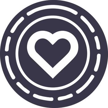 minimalista corazón símbolo dentro un oscuro circular icono con rayado anillo contorno vector