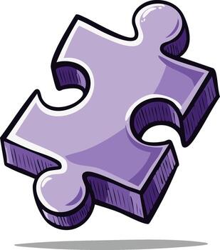Single jigsaw piece floating in light purple tone and dark edging suggesting a solution or connection vector