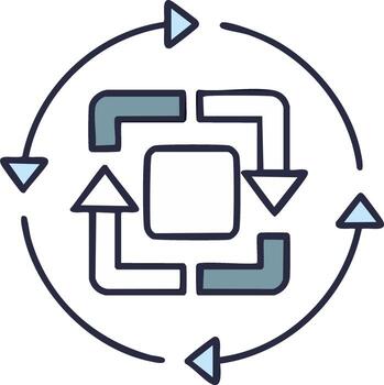Cyclical workflow process icon with circular arrows and a feedback loop vector