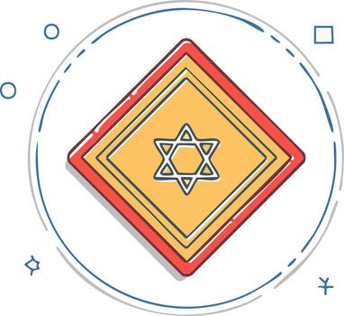 Diamond shape with Star of David symbol stylized illustration with dashed circle border and abstract elements vector