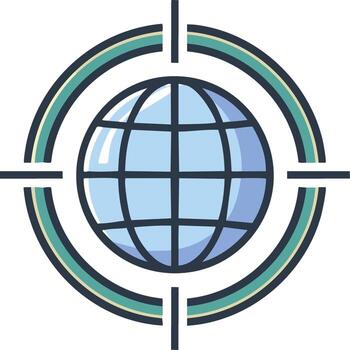 Global targeting icon illustration of a world globe inside target scope for international focus symbol vector