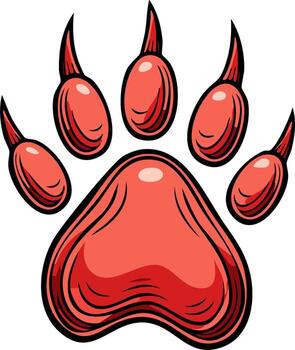 Bold Red Animal Paw Print with Sharp Claws and Glossy Finish vector