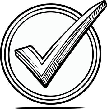 Hand Drawn Checkmark Icon in Circle Symbolizing Approval Completion Success Vote Right vector