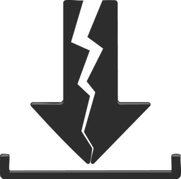 roto flecha señalando abajo hacia un línea, agrietado icono para fracaso o interrupción vector