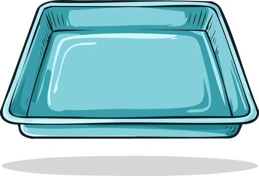 Cartoon illustration of an empty turquoise square container, shadow below vector