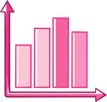 Pink bar graph with arrow showing growth and data analysis illustration vector