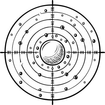 Hand Drawn Target Reticle with Concentric Circles and Measurement Marks vector