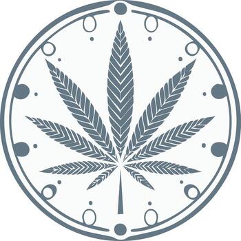 estilizado canabis hoja con geométrico modelo en un decorativo circular marco vector