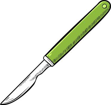 de una sola hoja quirúrgico bisturí con verde manejar, angular agudo cuchilla, médico herramienta vector