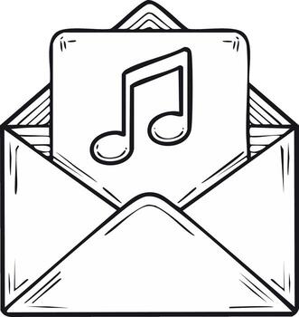 Music Note Icon in Mail Envelope Doodle Style Simple Message Delivery vector