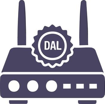 Wireless router device graphic with antennas, data, Internet and connectivity, DAL vector
