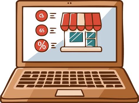 Online shop display on laptop screen for digital commerce and web shopping platform vector