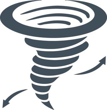 poderoso oscuro gris arremolinándose tornado icono con rotacional flechas simbolizando peligroso clima eventos vector