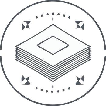 apilado rombo capas icono dentro un ornamental circular marco vector